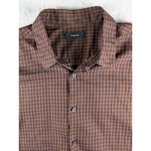 Theory Irving Fade Check Button Down Shirt‎ Long Sleeve Brown Mens Size M (Read)